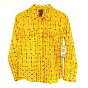 Wrangler Girls Yellow & Red Aztec Print Long Sleeve Button-Up Shirt XL